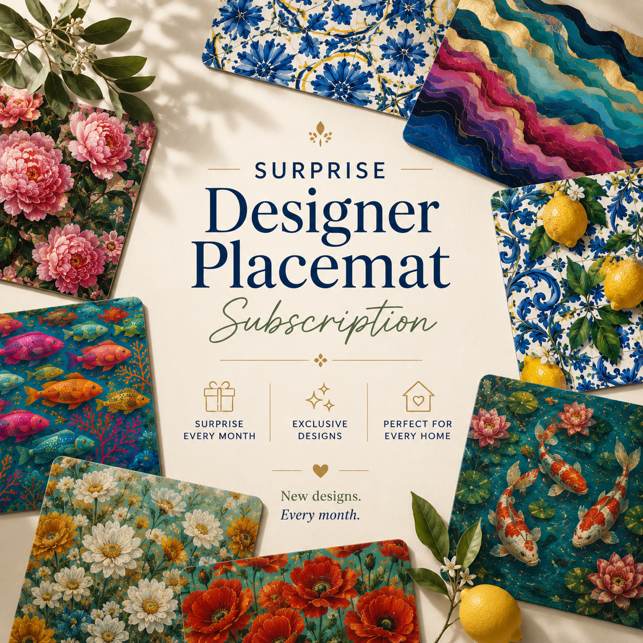 Tavola Monthly — Surprise Designer Placemat Subscription | 40 Sheets, 4 New Designs Every Month