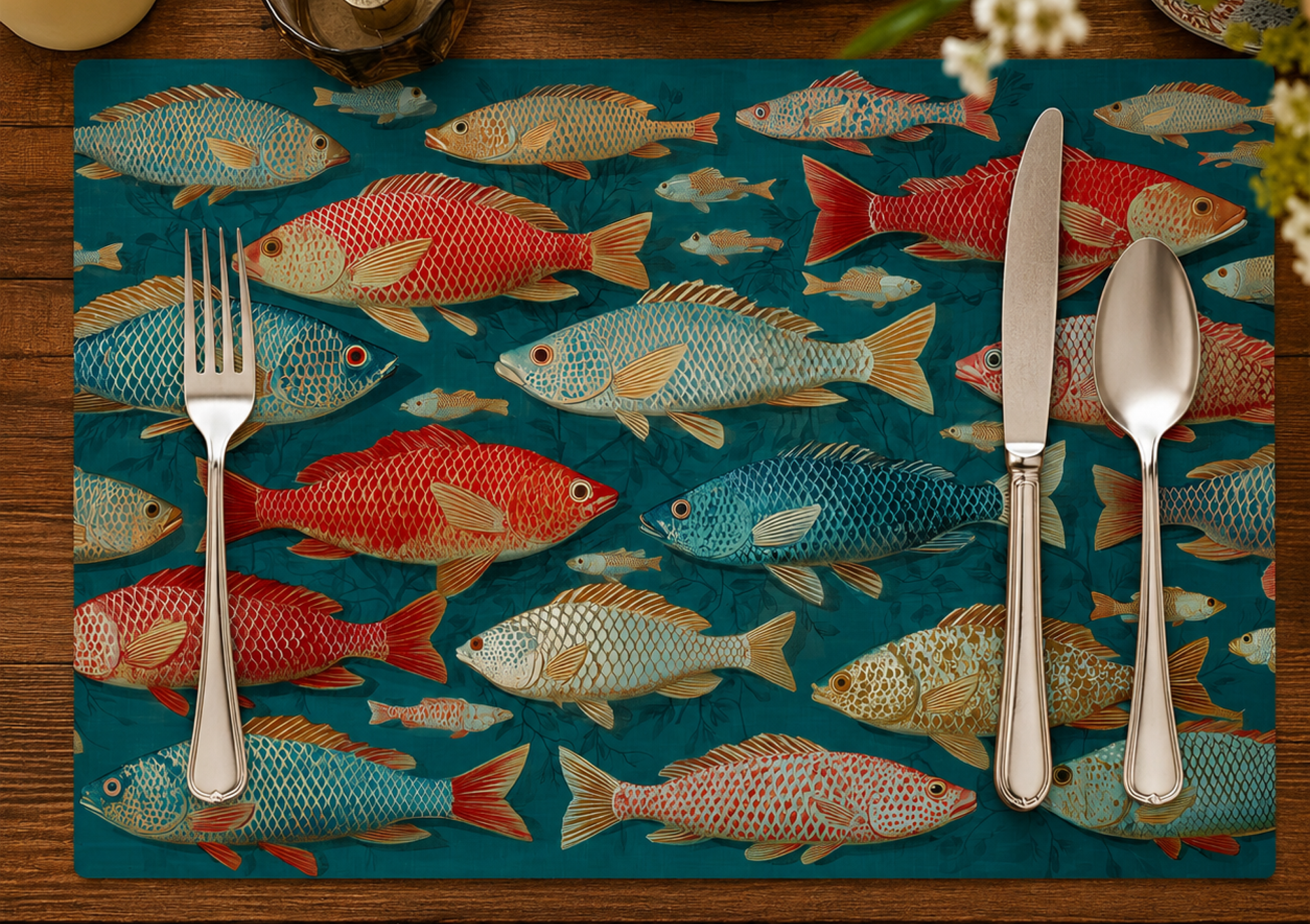 Lemon and citrus disposable paper placemat from the Frutti di Mare pad styled on a table setting