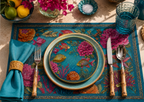 Flat-graphic fish disposable paper placemat with coral corner detail in bold color