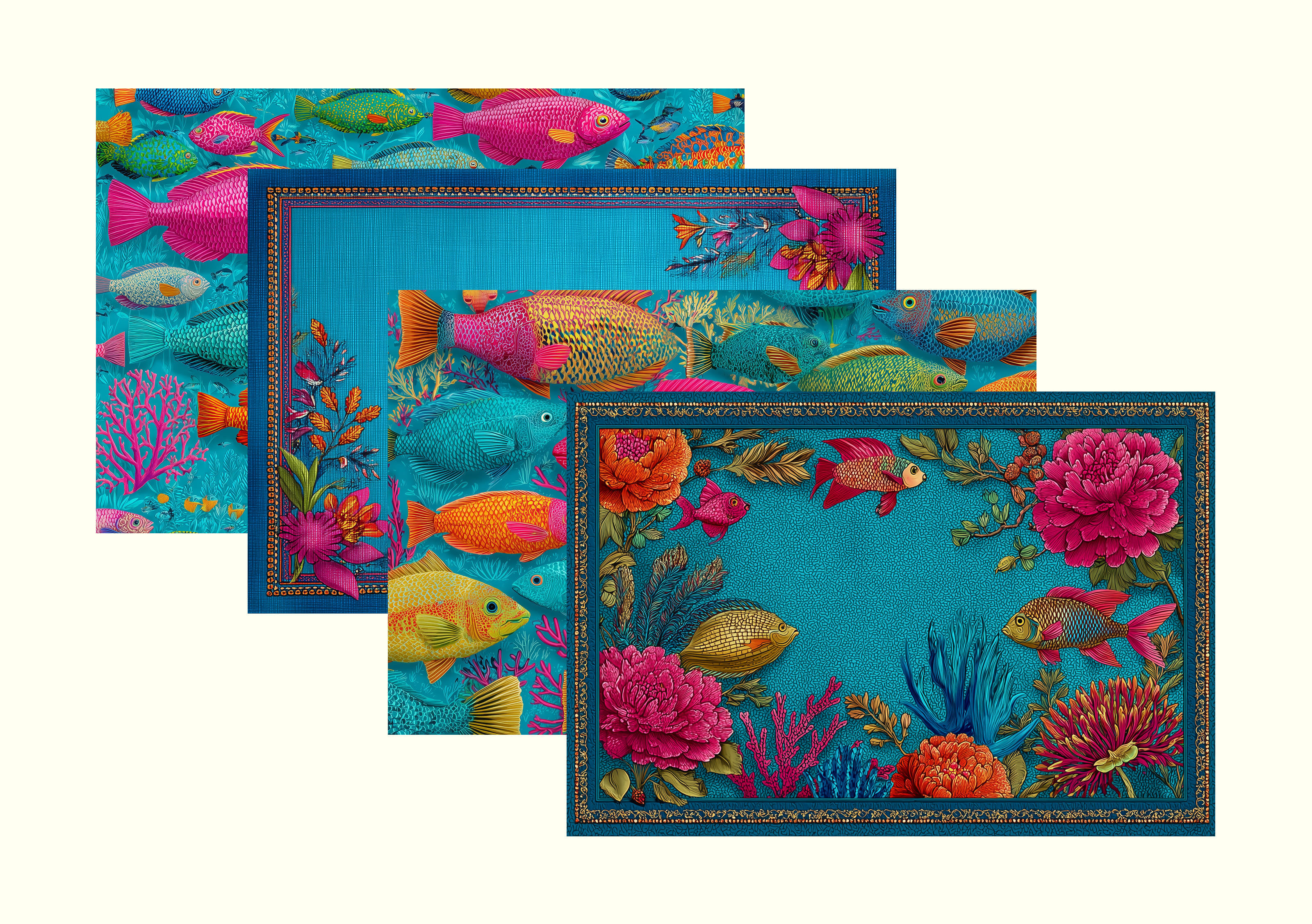 Four The Daily Catch coastal fish disposable paper placemat designs, pad of 40