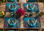 Colorful modern fish disposable paper placemat styled with plate and glass