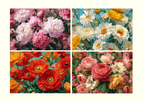 Four Flower Bloom floral placemat designs from a Tavola Drop envelope