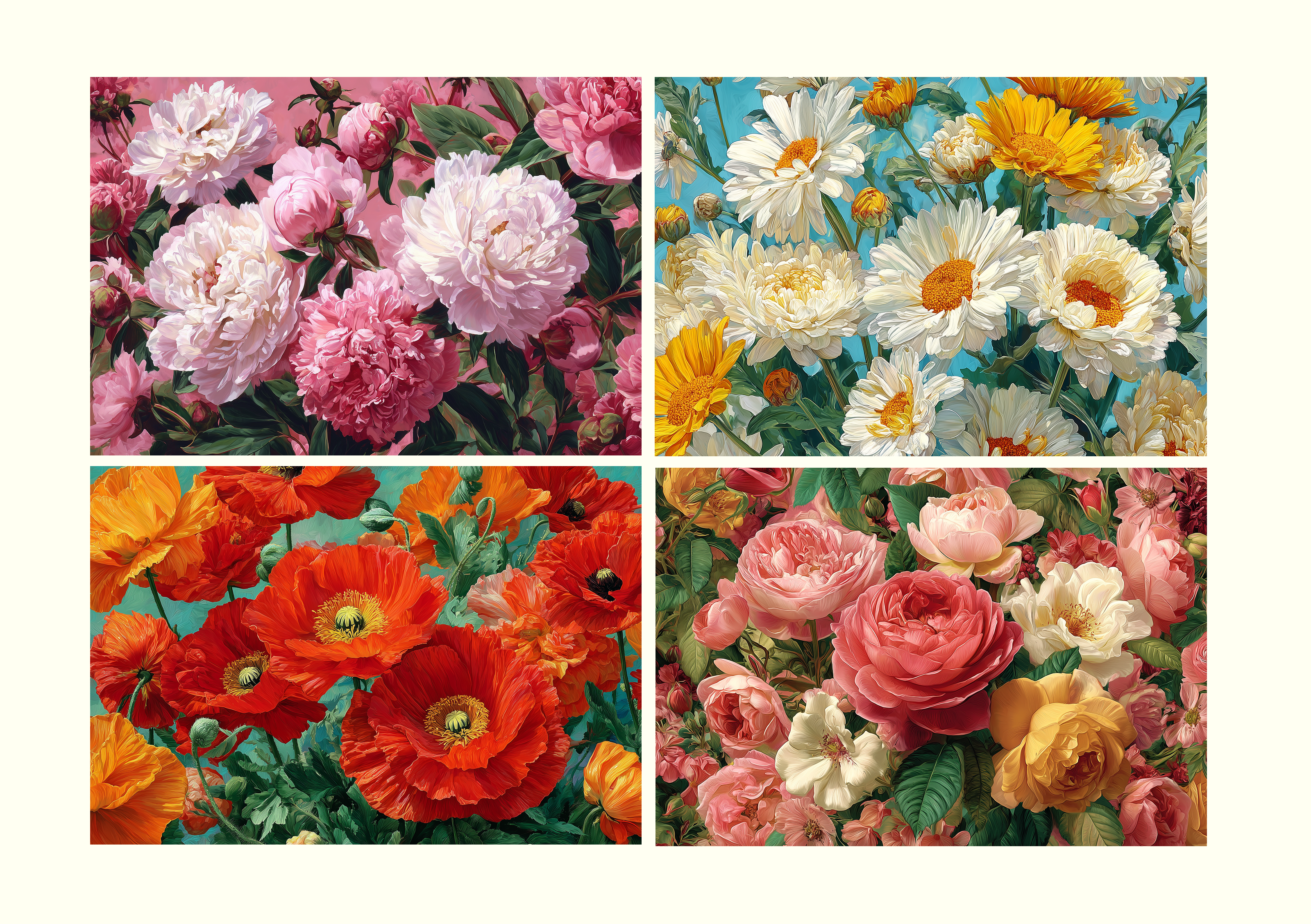 Four Flower Bloom floral disposable paper placemat designs, pad of 40