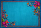 Caribbean Bliss placemat design — school of tropical fish in fuchsia and mango, flat view