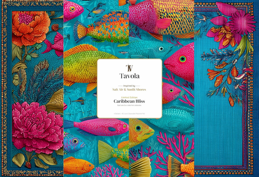 Caribbean Bliss pad cover — Tavola limited edition, four designs, 40 luxury disposable placemats