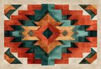Fiesta placemat design — Zapotec diamond weave in terracotta and teal, flat view