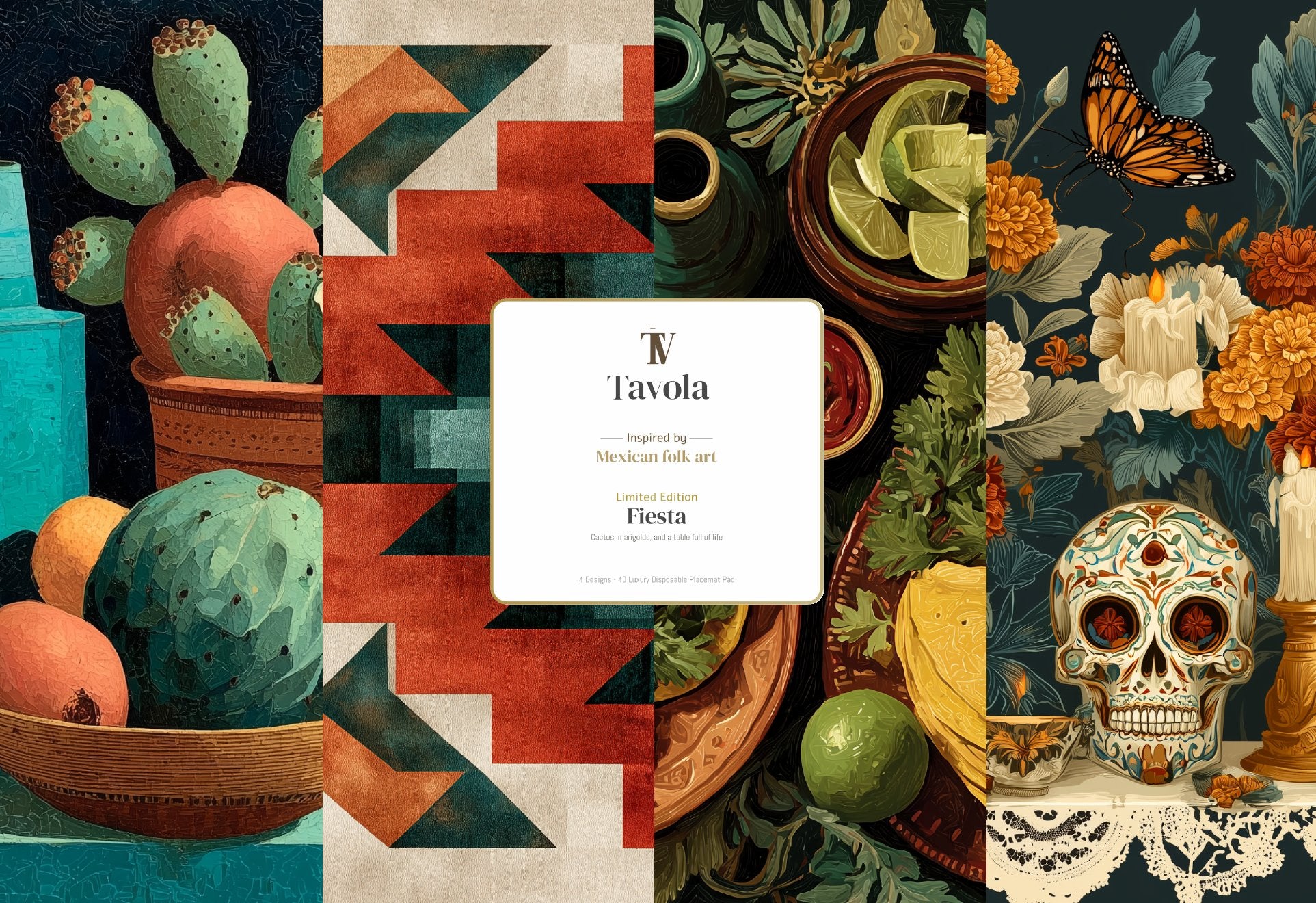 Fiesta pad cover — Tavola limited edition, four designs, 40 luxury disposable placemats