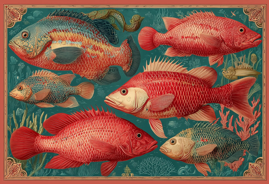 Collector's Trio — Frutti di Mare vintage Mediterranean fish disposable paper placemat