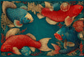 Frutti di Mare placemat design — corner fish composition with open center panel, flat view