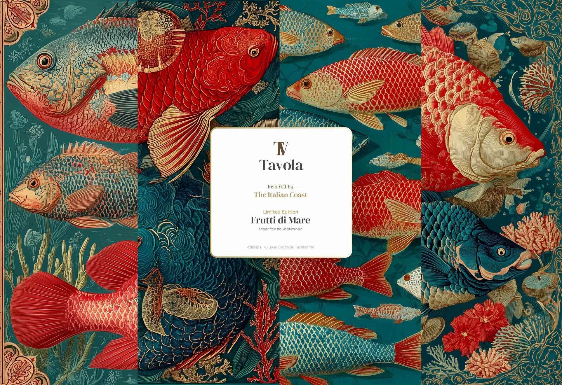 Frutti di Mare pad cover — Tavola limited edition, four designs, 40 luxury disposable placemats