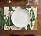 Red Christmas paper placemat pad with classic holiday botanical designs