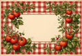 La Nonna placemat design — red and white gingham border with tomatoes and basil, open center, flat view