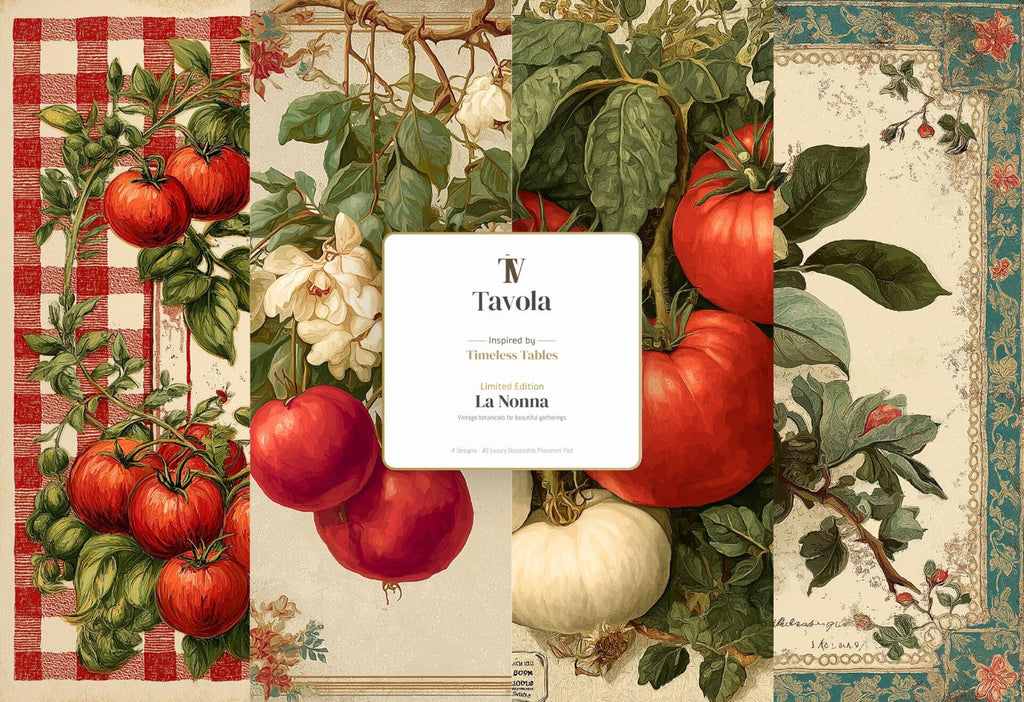 La Nonna pad cover — Tavola limited edition, four designs, 40 luxury disposable placemats