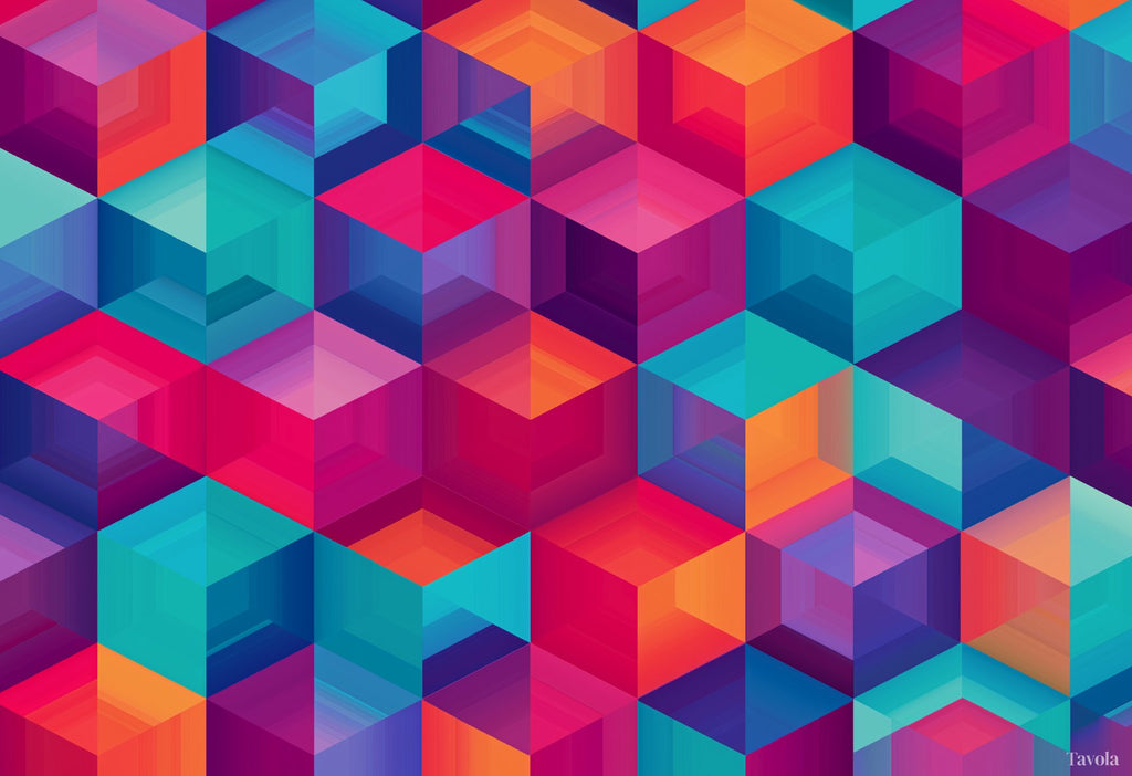 Mosaico placemat design — tumbling-block isometric pattern in sunset tones, flat view